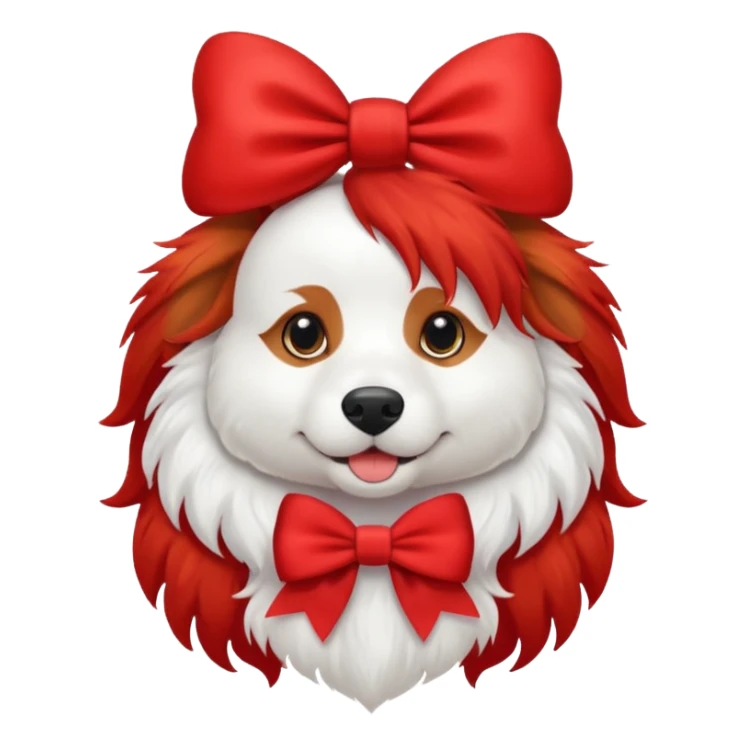 very red long haired white dog with a bow on hair sticker