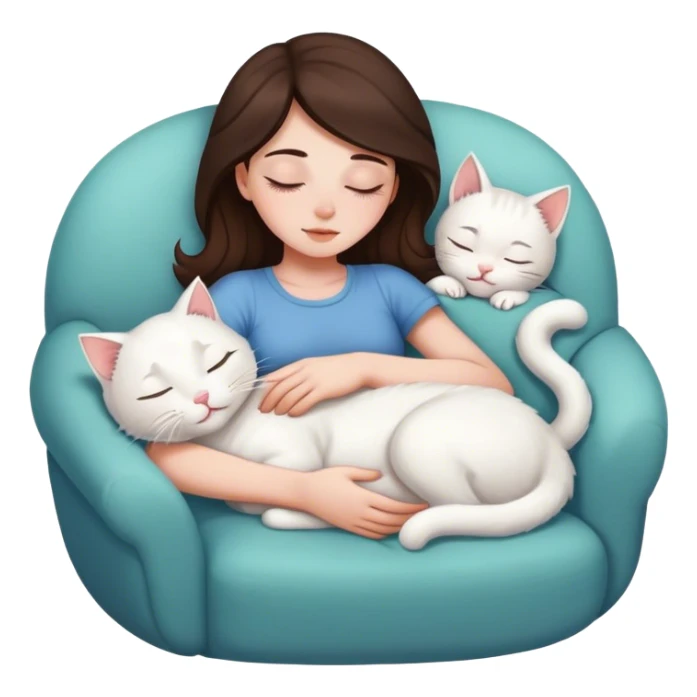 White kitty sleeping on brunette white girl's lap sticker