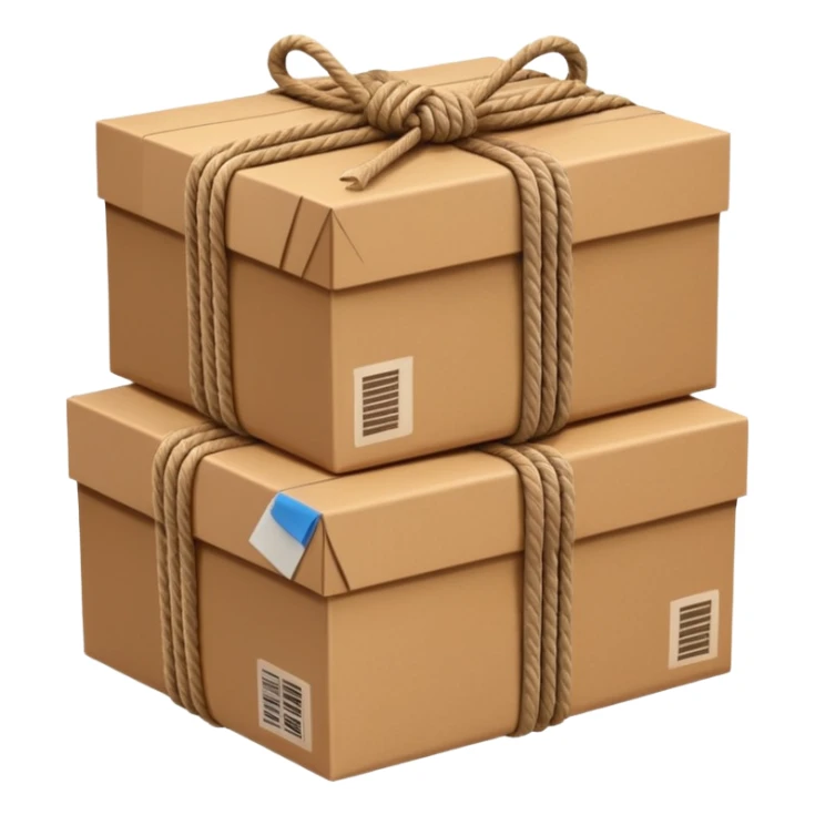 create a realistic emoji of packages wich got stabalised by ropes  sticker