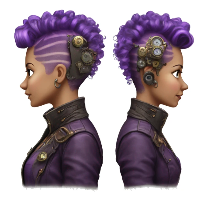 Photorealistic steampunk profile short mohawk purple  curl Caucasia girl sticker