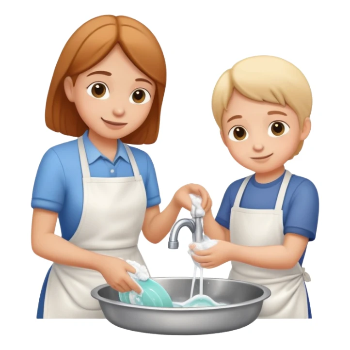 child and parent washing dishes together, friendly and caring sticker