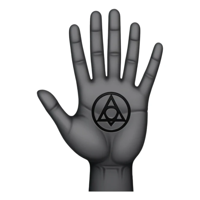 grey hand with a black occult symbol on the palm sticker