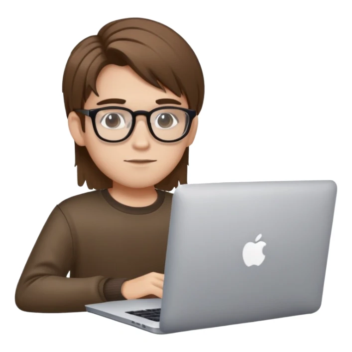 brown balayage straight hair student boy with MacBook with glasses sticker