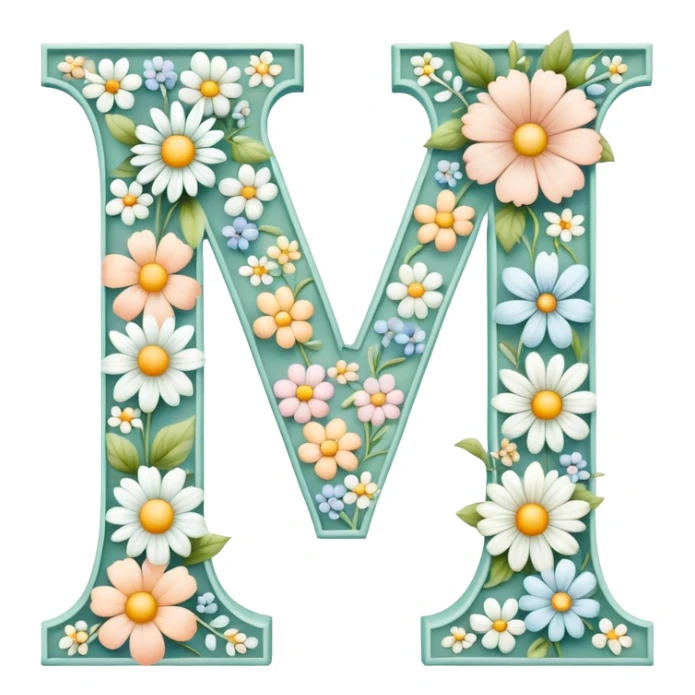 White flowery romantic alphabet letter sticker
