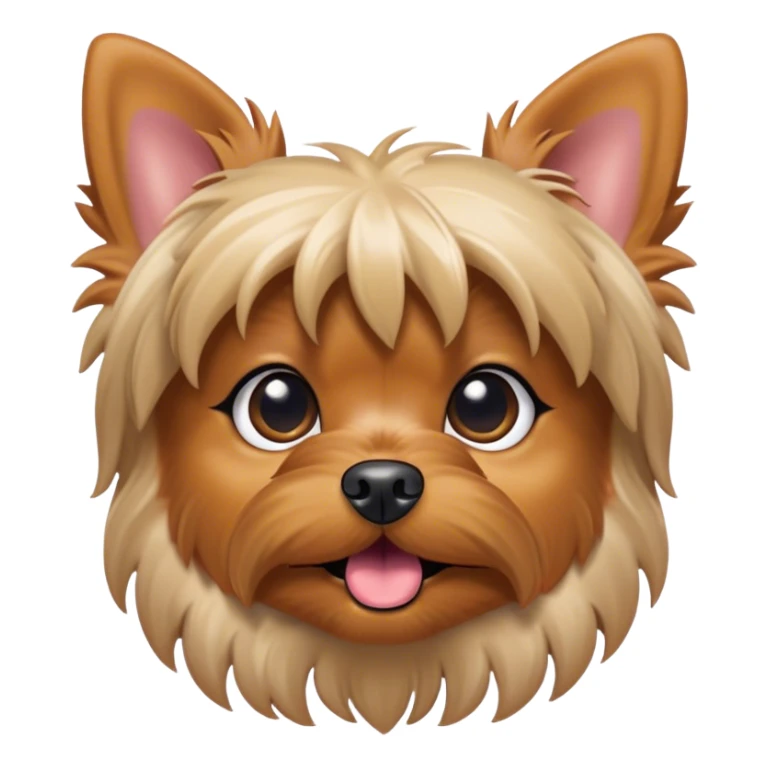 Cinematic Comical Yorkshire Terrier Portrait Emoji, Head tilted dramatically with an exaggeratedly surprised, comical expression and wide, expressive eyes, featuring a perky, well-groomed fur in rich hues, simplified yet hilariously detailed, glowing with a bold, sassy radiance, high shine, exuding playful mischief and cheeky terrier attitude, styled with a soft glowing outline, capturing the essence of a Yorkshire Terrier that appears ready to comically dash out of the frame! sticker
