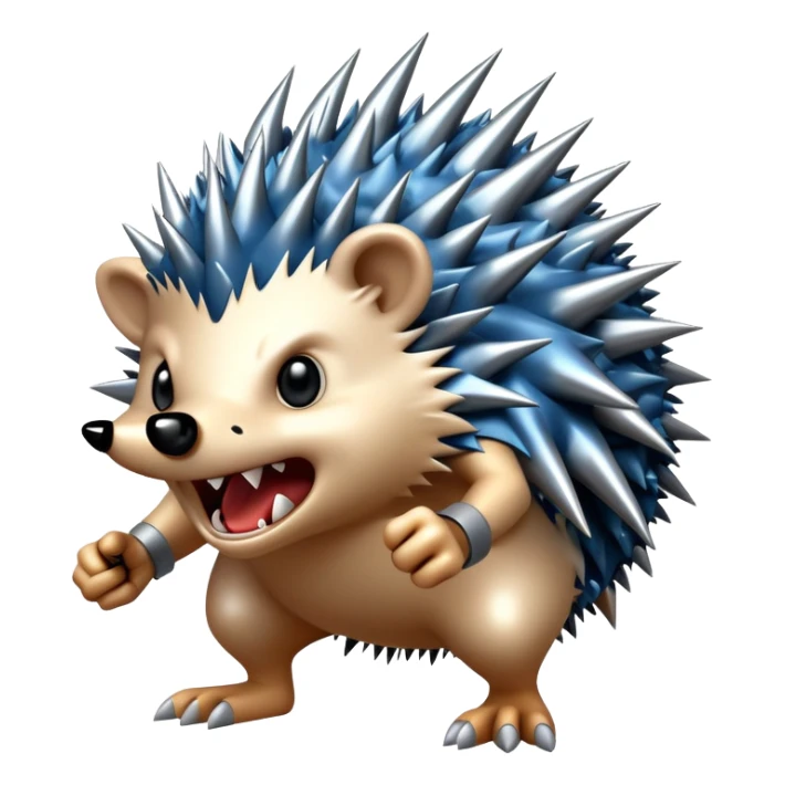 a fantastical dangerous and spooky electric hedgehog with sharp teeth, metal spikes, and strong fangs, eletricity coming out of its body, lighning arms sticker