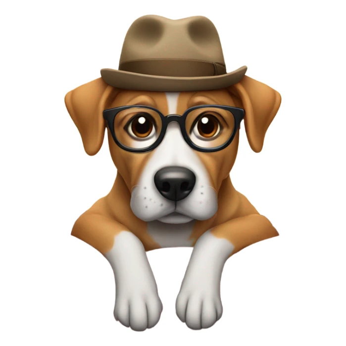 Dog with hat glasses and sitting on a couch sticker