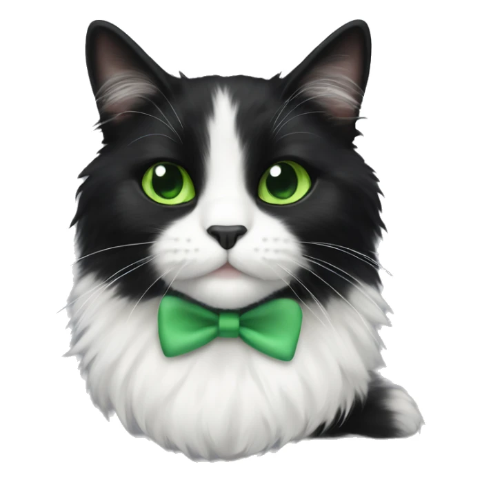 Black and white tuxedo cat fluffy, very cute with green eyes sticker