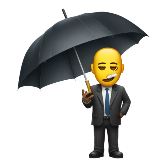 Man with the head of a cigarette holding an umbrella sticker