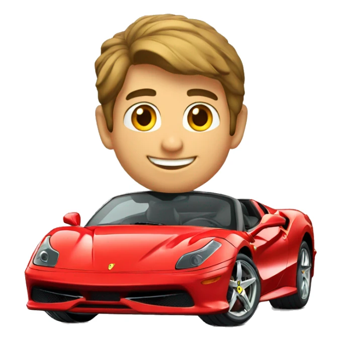 Garoto sorrindo de felicidade em uma ferrari sticker