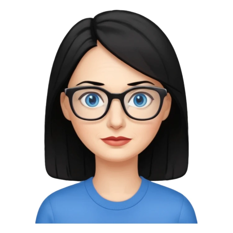 woman 50 years old, black hair, blue eyes, glasses sticker