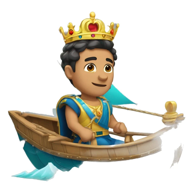 Chico con corona de rey montado en una lancha  sticker