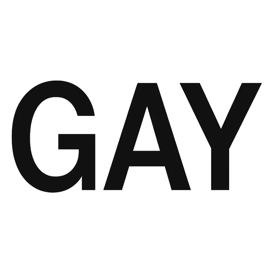 the word GAY in a modern black sans-serif font sticker