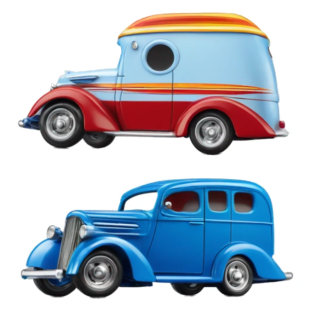 Hot wheels style, hot rod caravan,1937, with trailer, blue  sticker