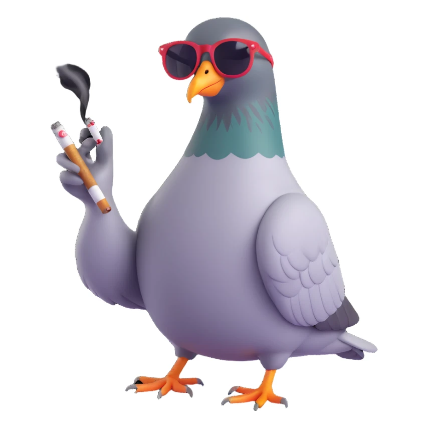 cool hipster pigeon smoking a cigarette, modern street style, sunglasses, urban vibe sticker