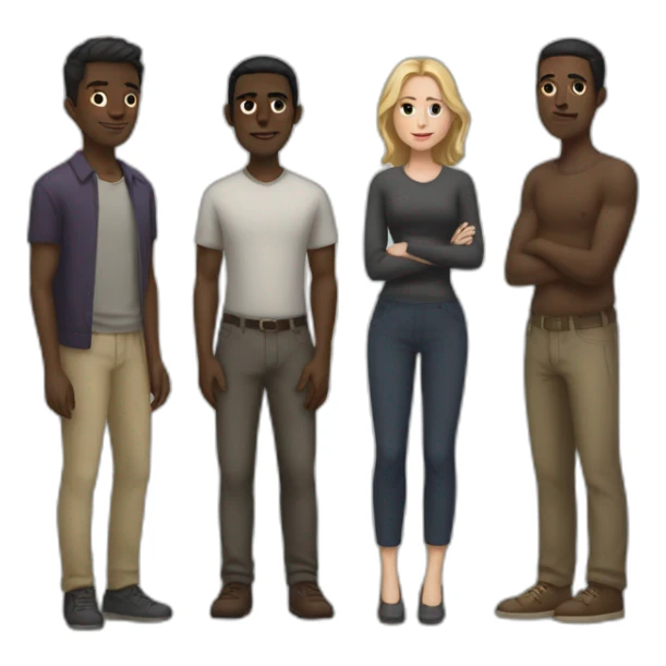 five dark-skinned men stand around a pale woman sticker