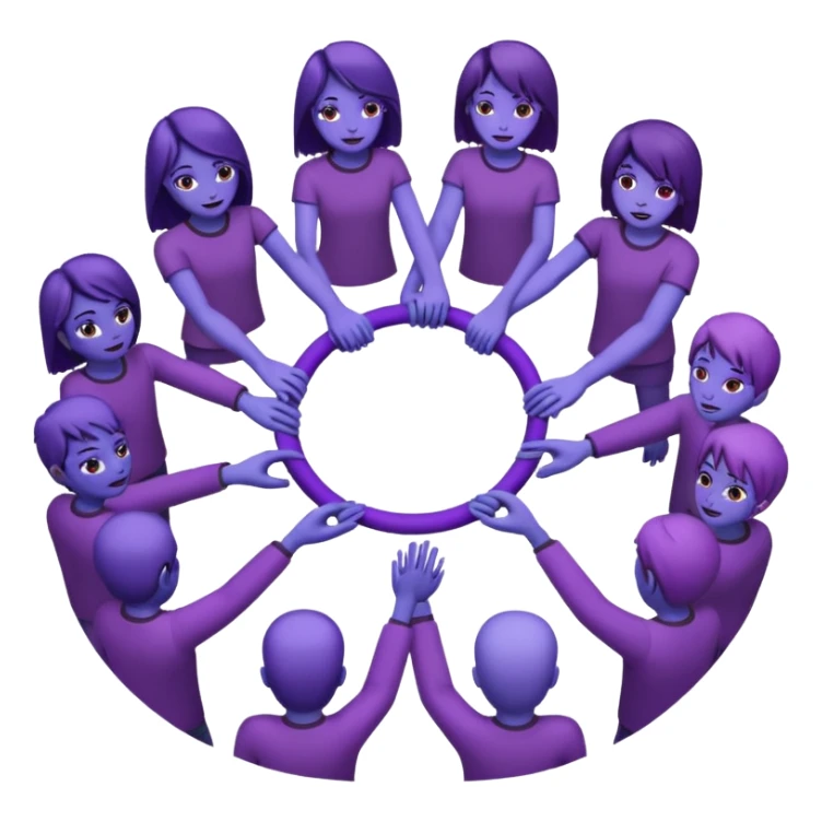 purple group without eyes and nose   holding handsin circle sticker