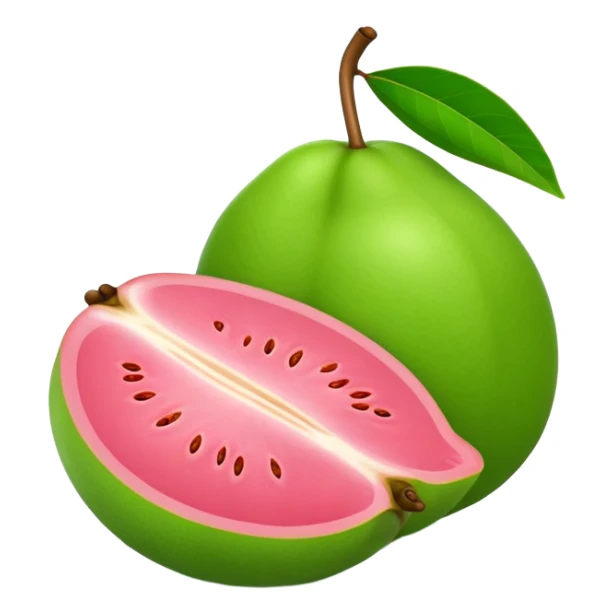 Fresh guava fruit with green exterior and pink interior sticker