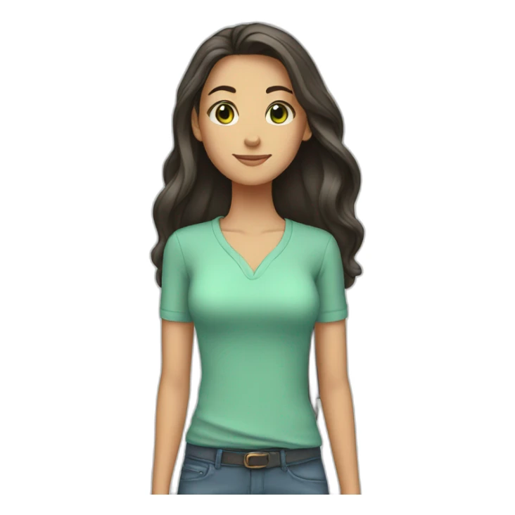 tall girl with dark long hair, green eyes, light blue shirt sticker