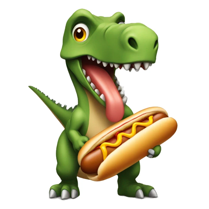 Dinosaur holding a hot dog with lots of mustard pnit sticker