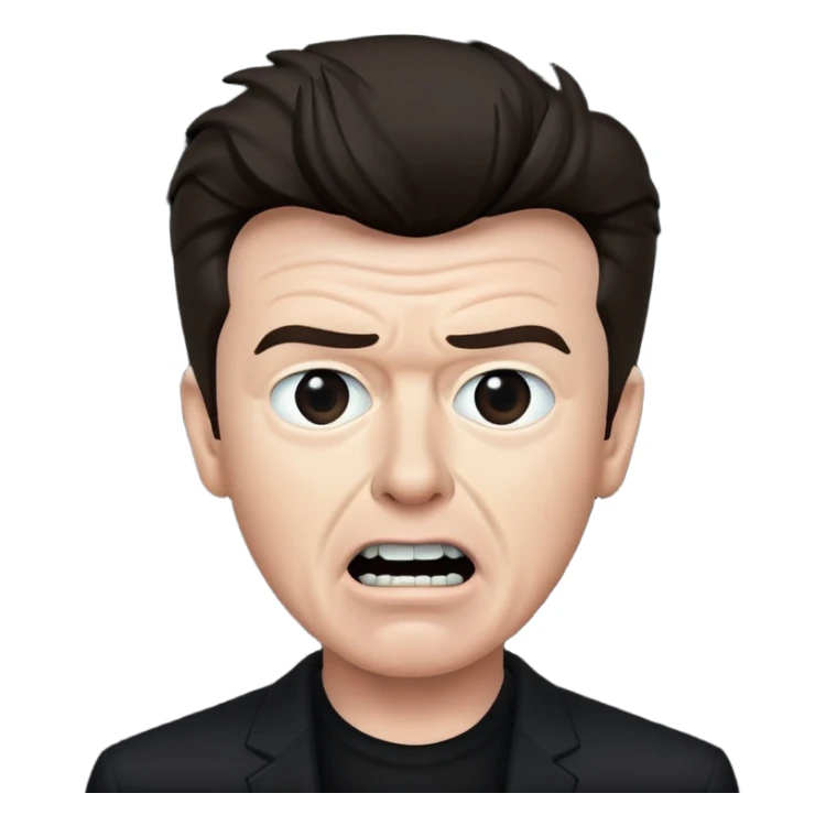 Rick Astley having a kinda worried face but with front teeth out, the background is pitch black, and Rick Astley is almost pitch black sticker