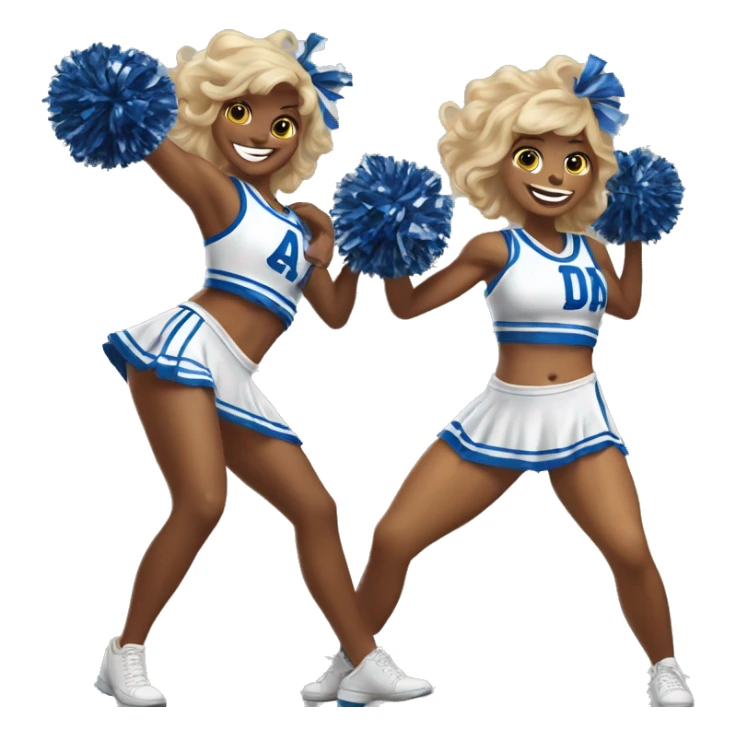 2 DCC dallas cowbow cheerleaders holding pom poms, while their arms are at their hips and one leg extended out sticker