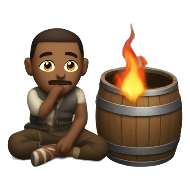 poor man warms himself by a barrel of fire sticker