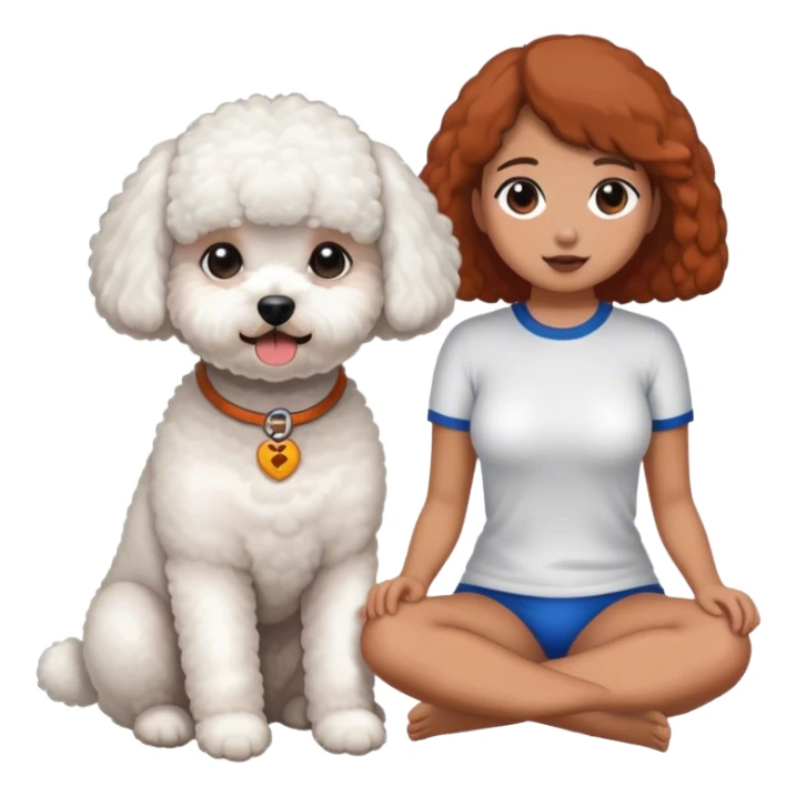 Bichon frise sitting next to a tanned girl sticker