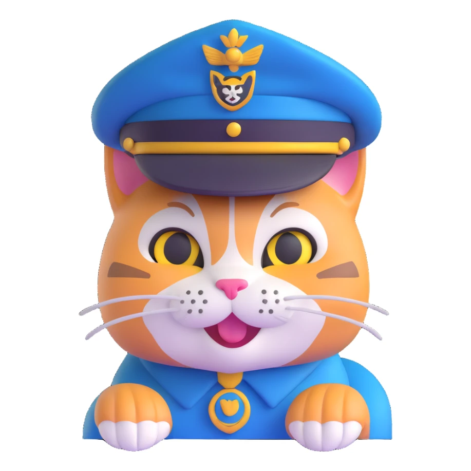 smirking cat wearing a cadet hat sticker