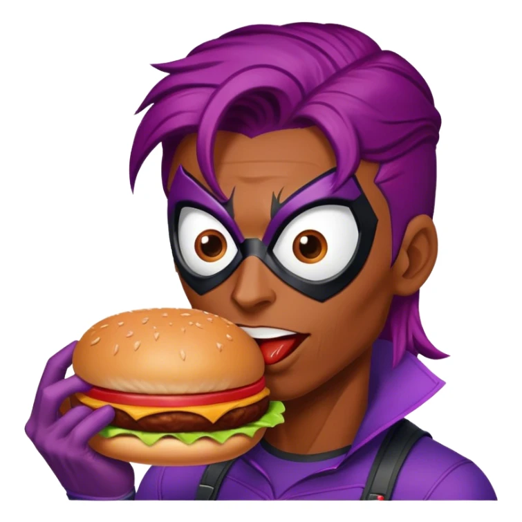 spider man eating burger puple hair sticker