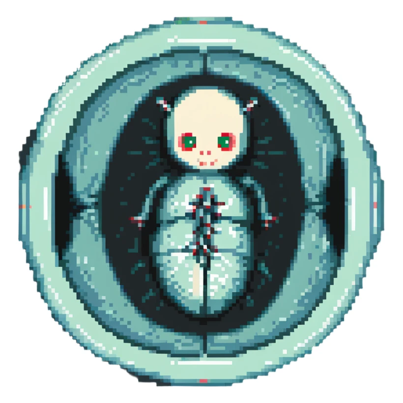 MRI embryo digital fetal small shape in otherworldly bubble, eerie, horror, pupa, crystalis, in-utero sticker