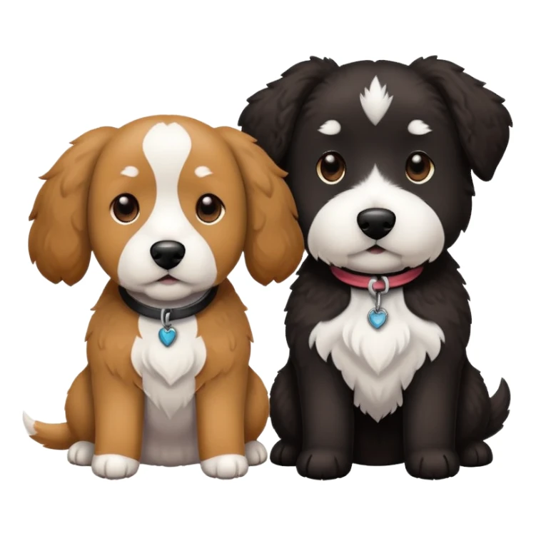 2 dogs: one light brown  doodle, one doodle all black with white eyebrows some white markings, no brown coloring. Both same size. sticker