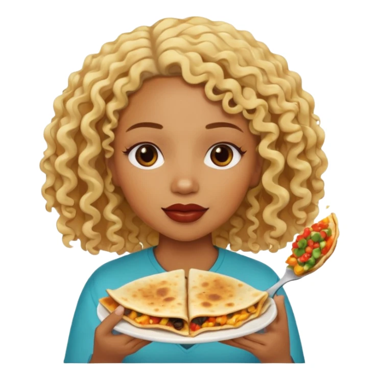 mujer con pelo rubio rizado comiendo quesadillas quemadas.negraa sticker