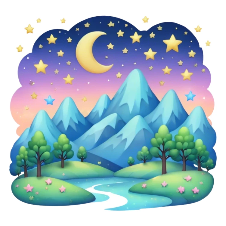 magical sparkly pastel moon and stars landscape  sticker