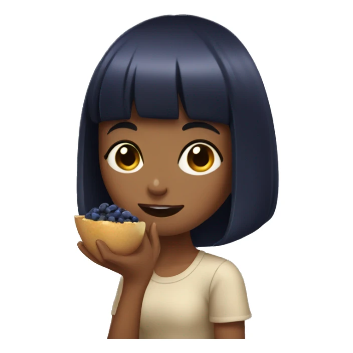 tan girl with short black bangs eating blueberries sticker