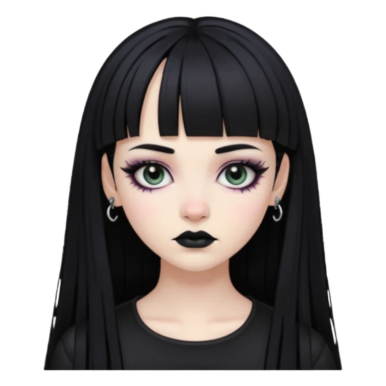 Faça uma moça de cabelo preto e micro franja pálida e com maquiagem gótica sticker