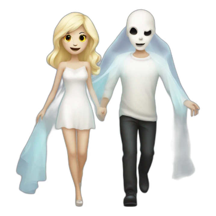 a blondie girl and a bald guy dressed as a ghost going to a party sticker
