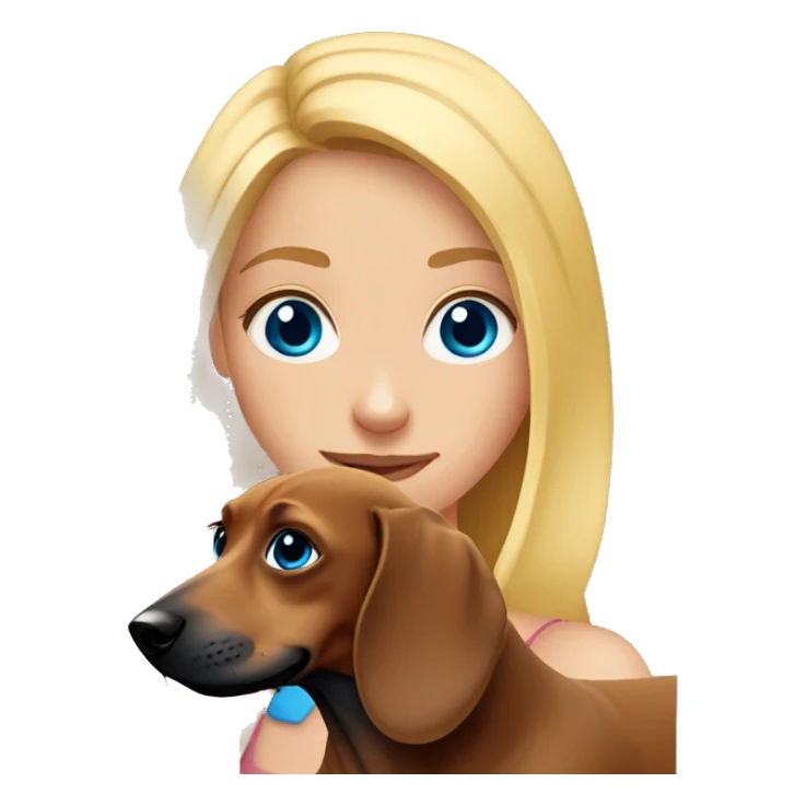 blonde girl with blue eyes with a brown dachshund sticker