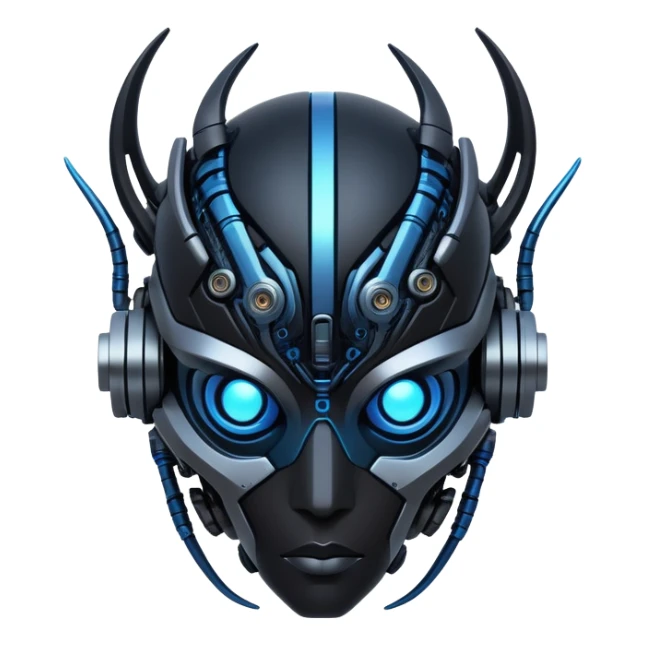 Modern futuristic black dark cyberpunk-fakemon-creature with blue accents sticker