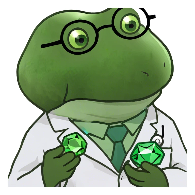bufo doctor holding a green gem, zoomed out sticker