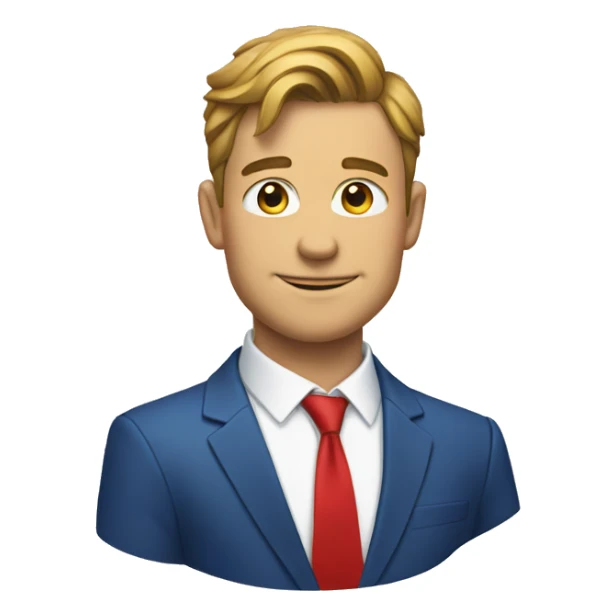 man in blue suit, white shirt and red tie sticker