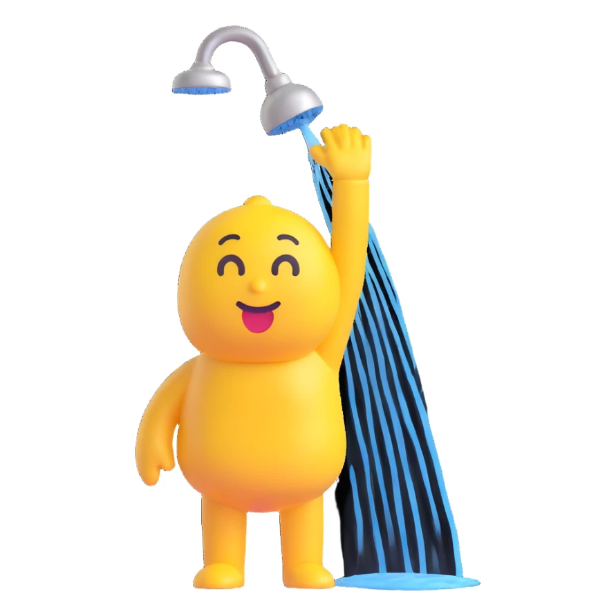 yellow emoji character taking a shower sticker