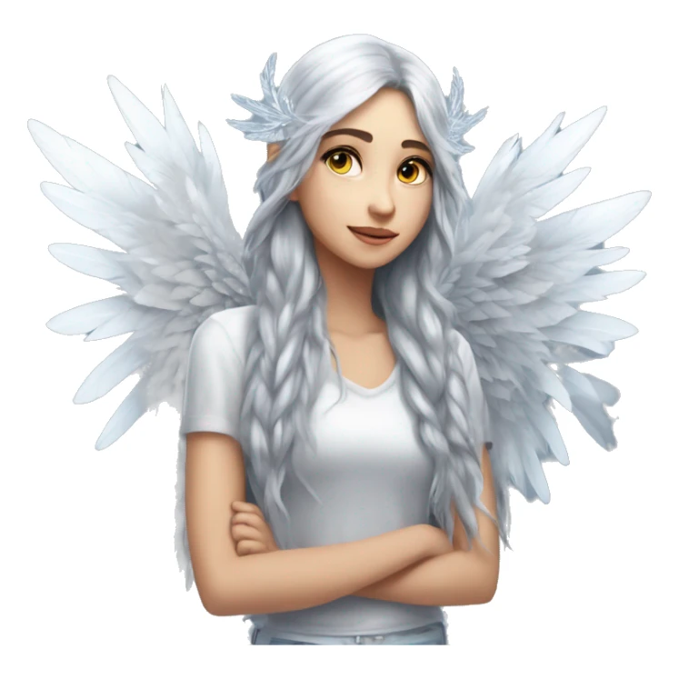 big wings, silver, feather, icy ,snowflake, Beautiful, fairy, long hair sticker