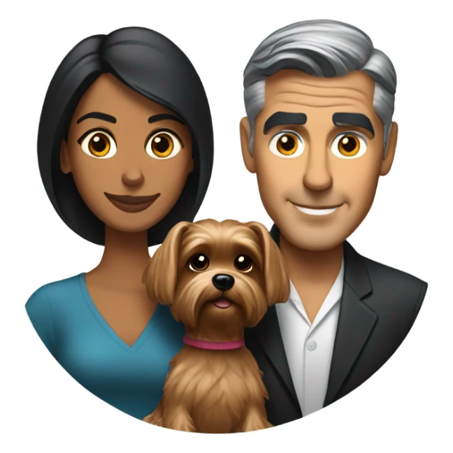 George Clooney and brown woman holding tYorkshire terrier  sticker
