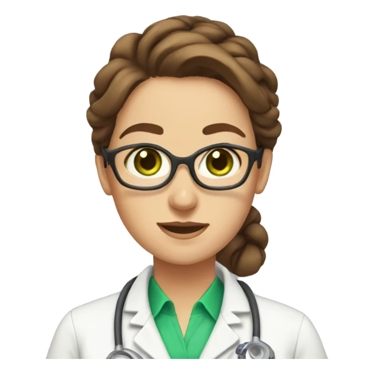 Female scientist with brown hair in a bun green eyes sticker