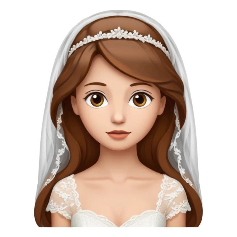 brown-haired bride in a white wedding dress and veil, curious expression, sticker