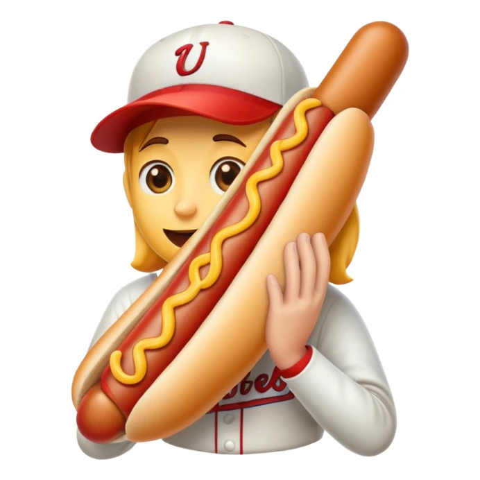 Emoji eating a hotdog at a baseball game sticker