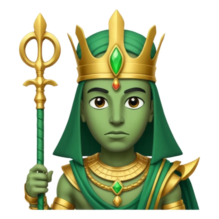 Ancient Egyptian god Osiris with green skin, Atef crown, and holding sticker