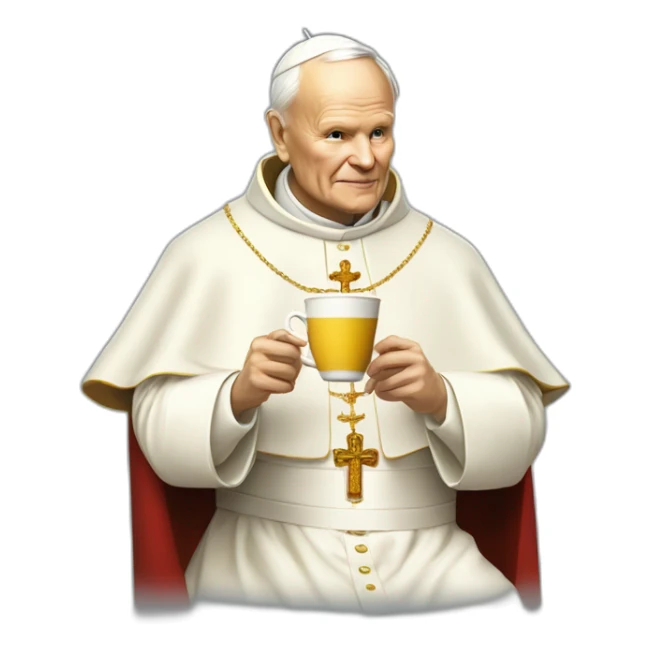 yellowskin pope John Paul II drinking cofee sticker