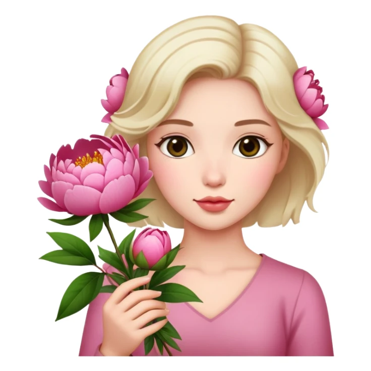 Beautiful girl holding peony flowers sticker